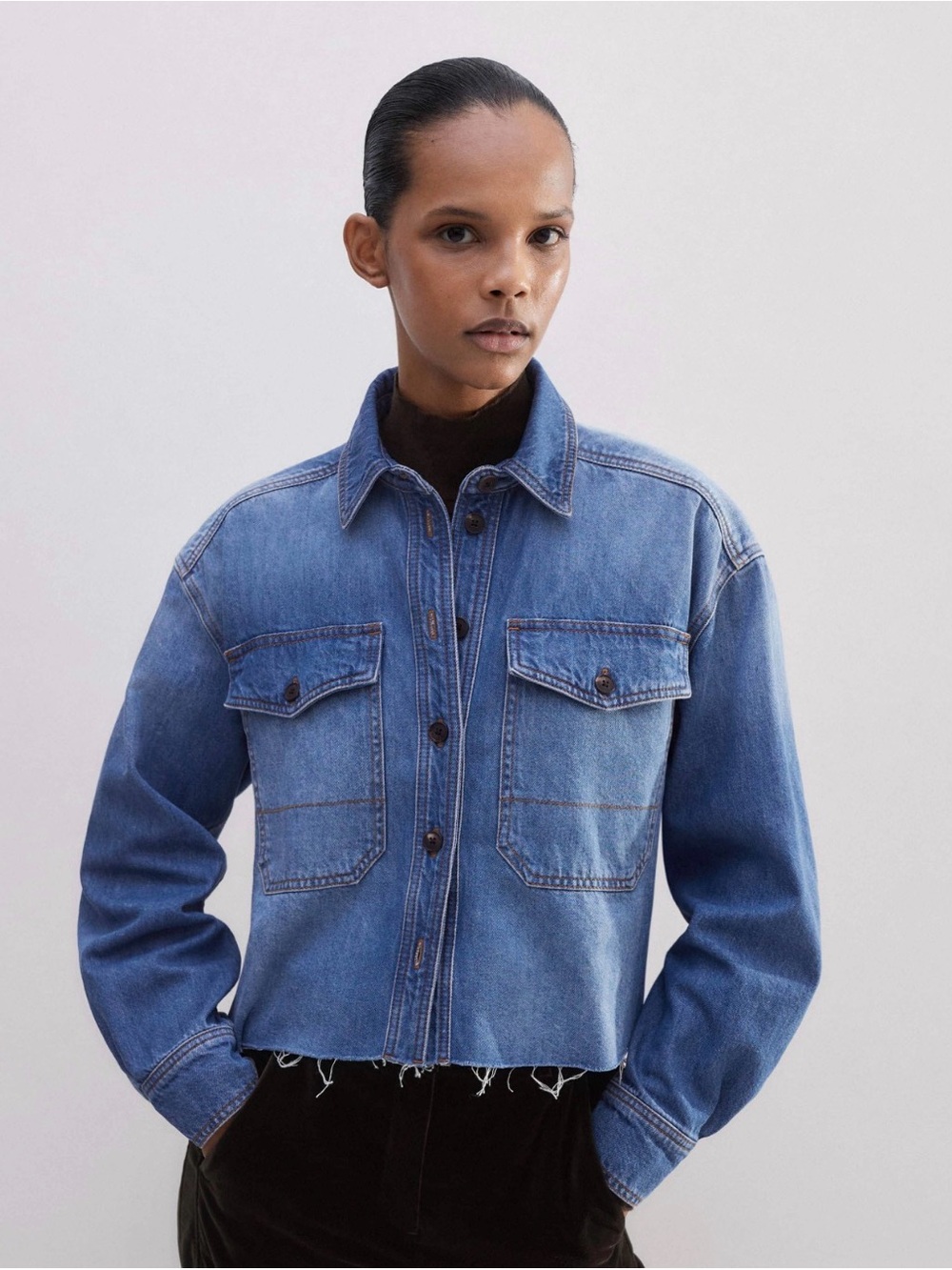 Me&Em cropped Blue Denim Jacket - Women's Classic Shirt Jacket
